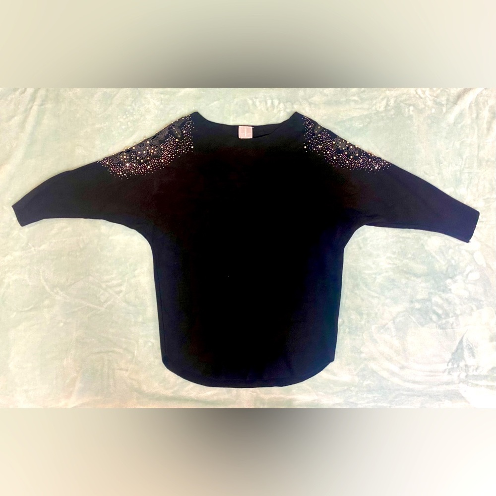 FIRST LADY EMBELLISHED SHOULDER 3/4 DOLMAN SLEEVE SWEATER IN BLACK Sz 6